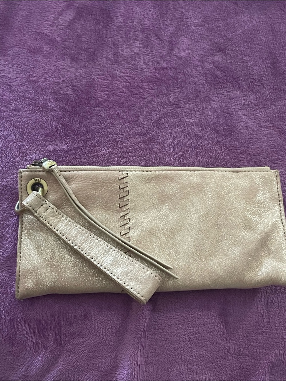 HOBO Beige Suede Wristlet Clutch with Wrist Strap